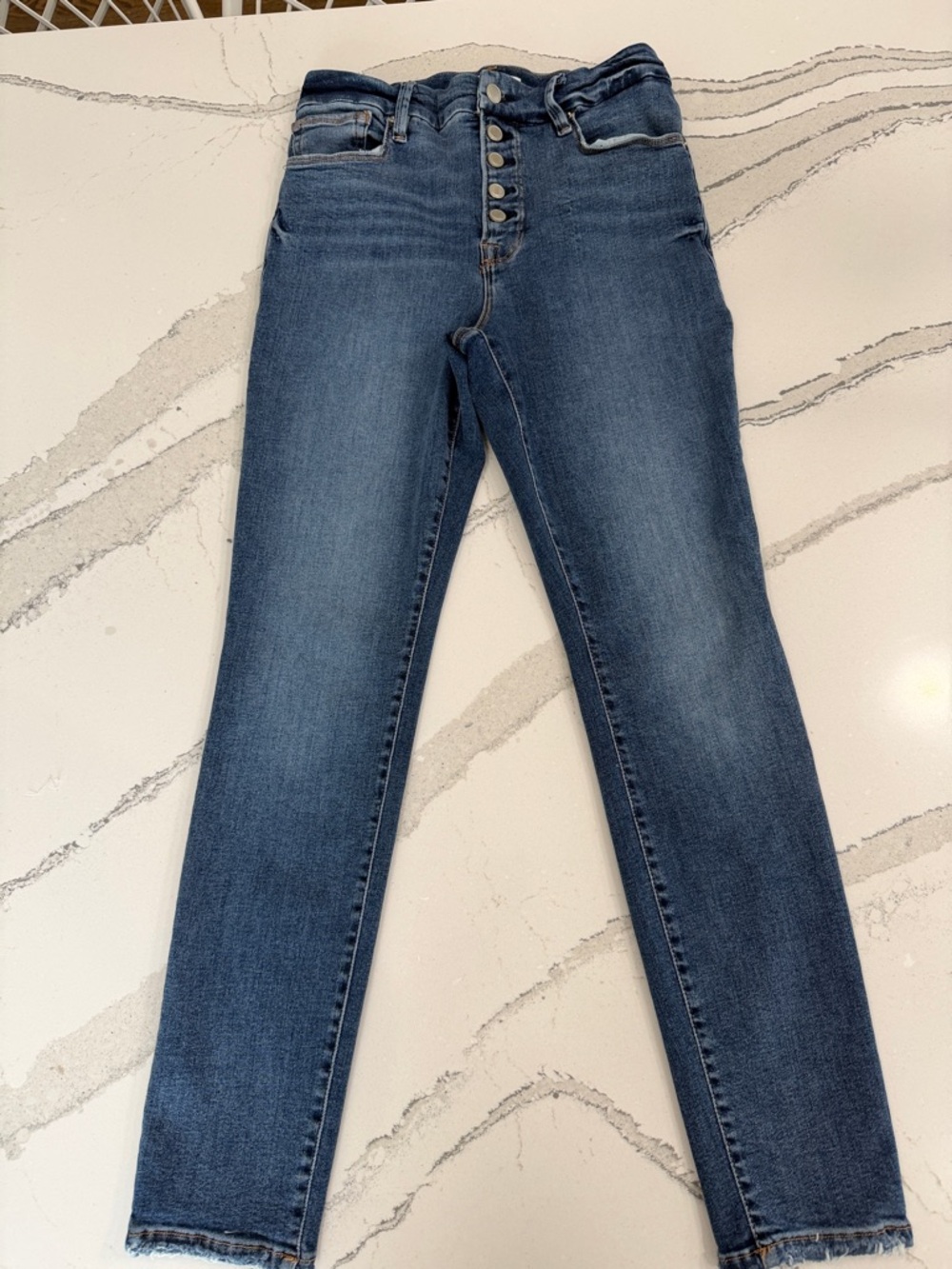 Good American High Rise Button Fly Skinny Jeans Size 8 / 29 Medium Wash